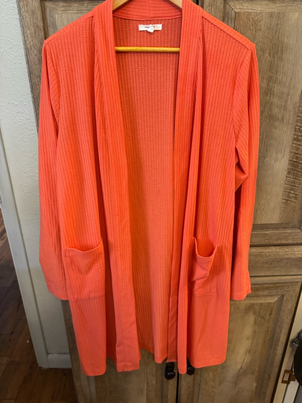 Maurices Coral Ribbed Open-Front Cardigan